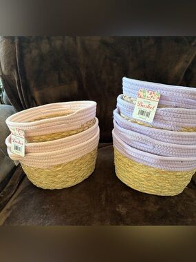 Kohl's Seagrass Baskets with Pink & Lavender Fabric Trim $43/8
